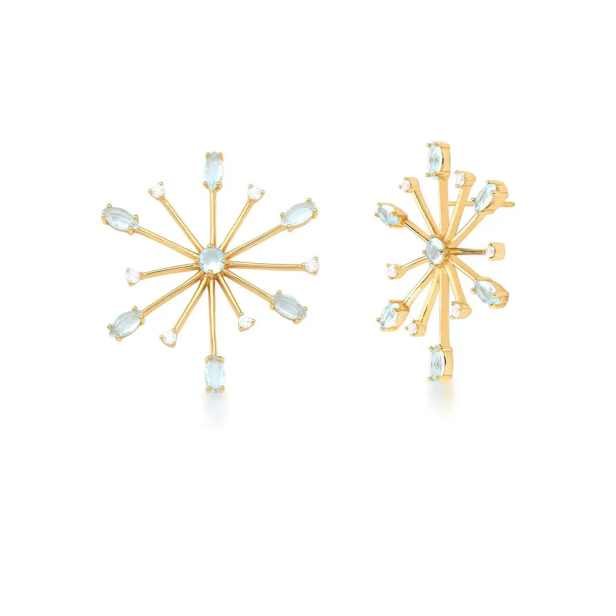 Brinco Firework Água Marinha banhado a Ouro 18k