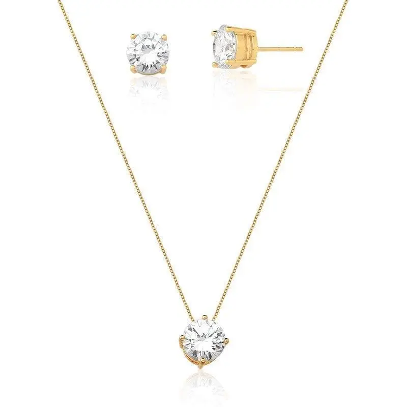 Conjunto Ponto de Luz 8mm banhado a Ouro 18k
