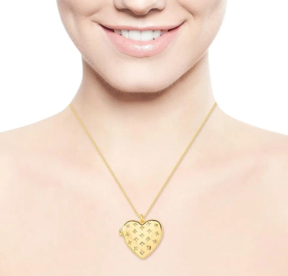 Colar Heart Relicário banhado a Ouro 18k